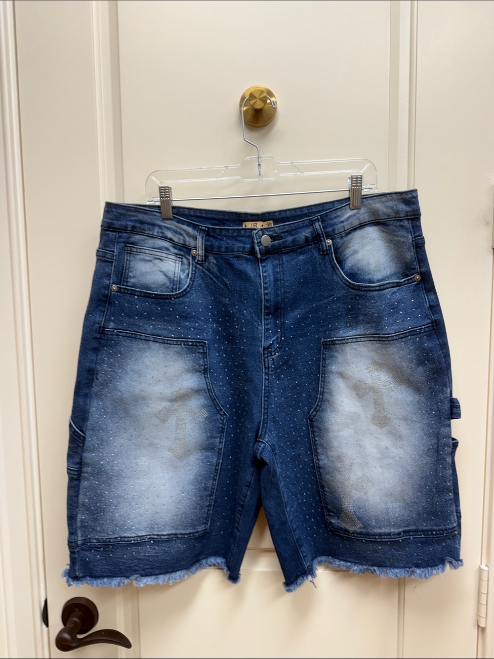 UR Denim Blue Men's Distressed Shorts with Stud Detail